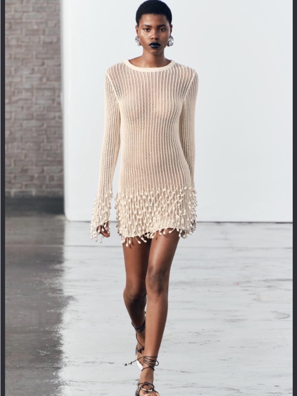 Zara Cream Crochet Fringe Mini Dress